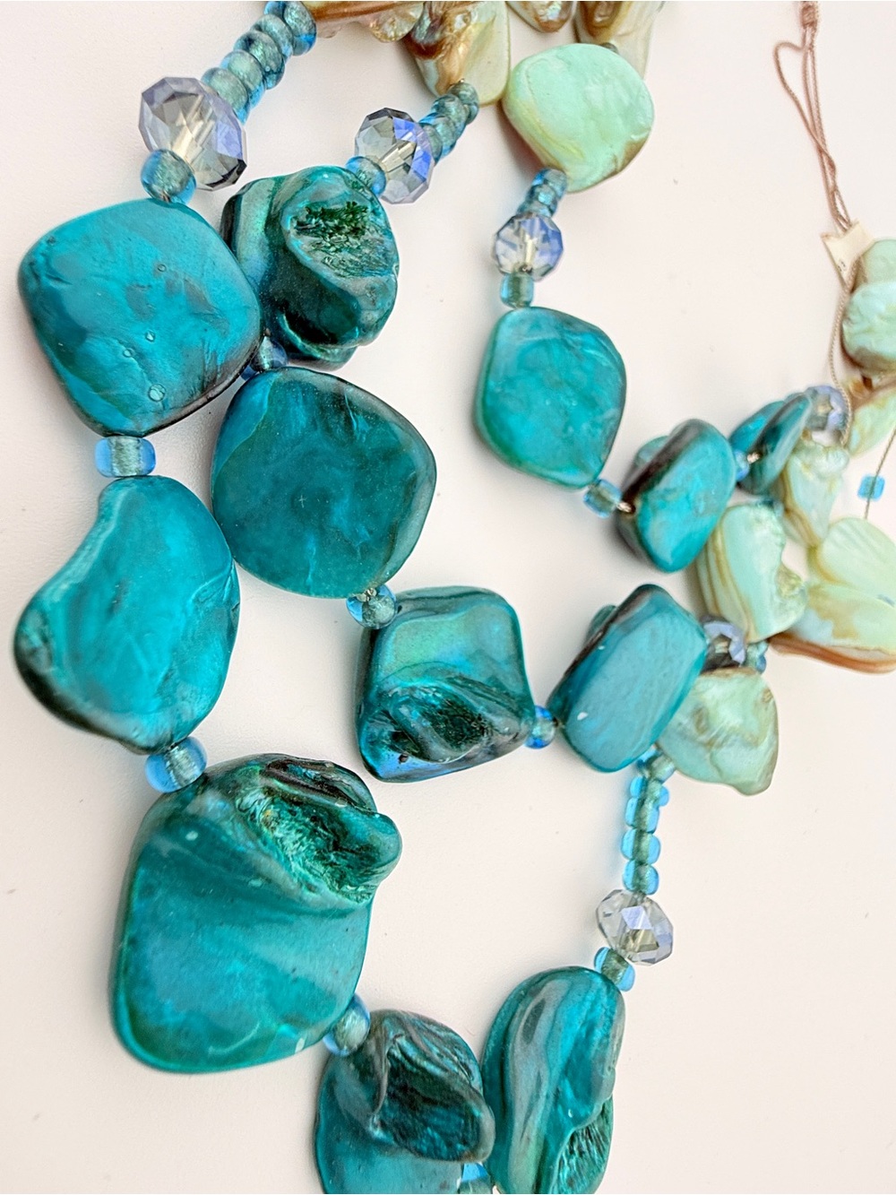 Teal & Seafoam Green 3-Strand Mother of Pearl Shell Necklace - Picture 7 of 7